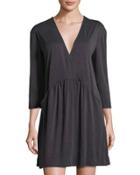 V-neck 3/4-sleeve Tunic Dress, Charcoal