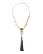 Beaded Necklace W/ Labradorite & Tassel