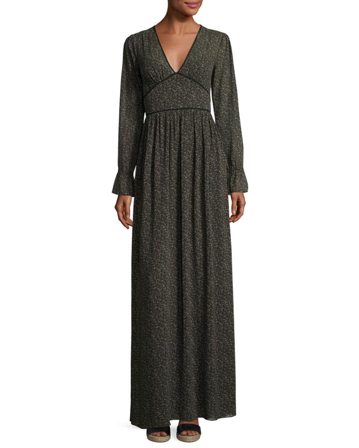 Long-sleeve Piped V-neck