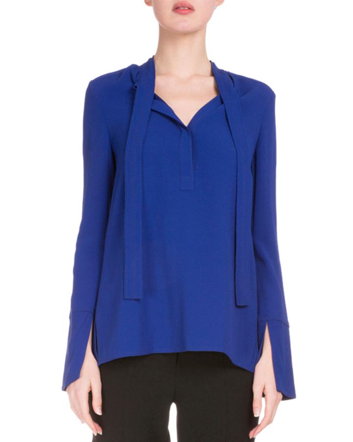 Long-sleeve Tie-neck Tunic