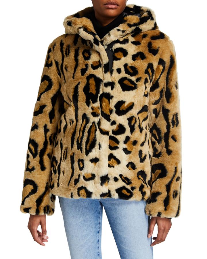 Zip-front Cheetah Faux-fur Coat