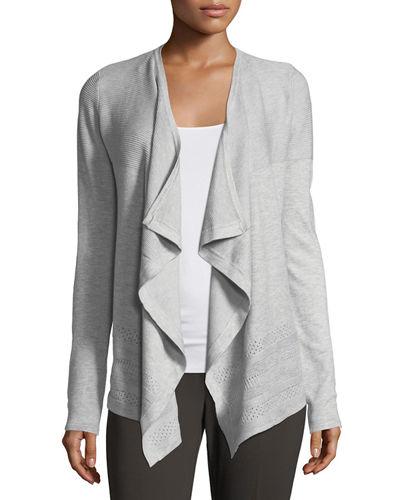 Pointelle-trim Open-front Cardigan