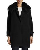 Fur-trim Wool Coat, Black