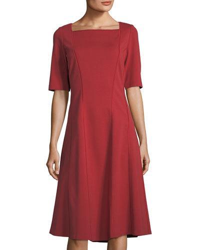 Half-sleeve Fit-and-flare Ponte Dress