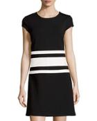 Allora Cap-sleeve Racer Stripe Dress, Black/white