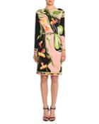 Boat-neck Long-sleeve Water Lily Print