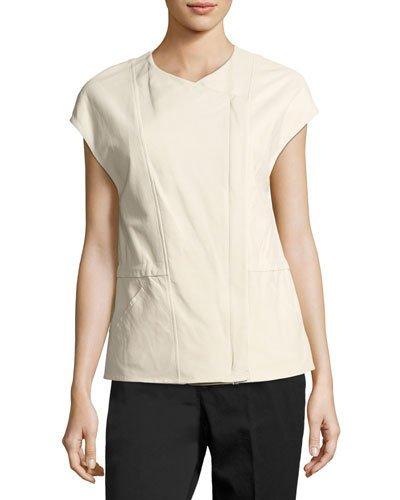 Leather Cap-sleeve Jacket, White