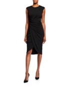 Cap-sleeve Ruched Stretch Matte Jersey Cocktail Dress