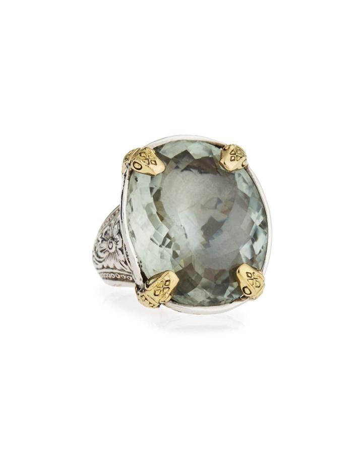 Silver & 18k Green Amethyst Snake Ring,
