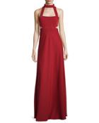 Sleeveless Cutout Georgette Gown, Redwood