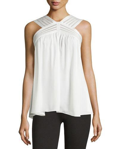 Braided Mesh-stripe Tank, Ivory