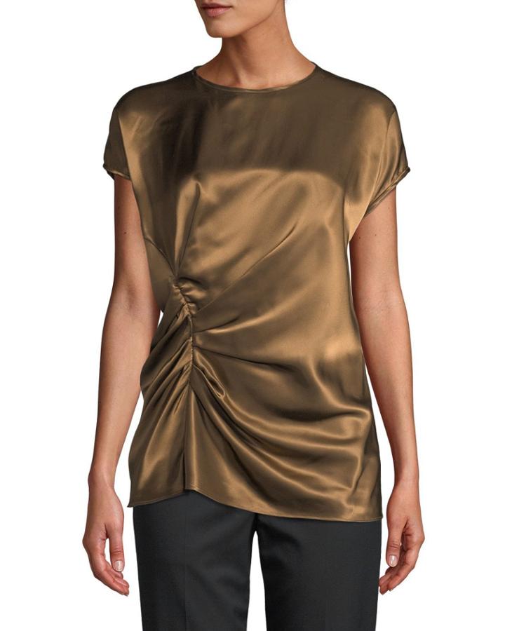 Gathered Viscose Crewneck Top