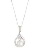 14k Freshwater Pearl & Diamond Teardrop Pendant Necklace