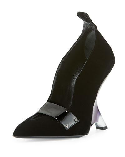 Sculptural Lucite&reg;-heel Velvet Pump, Black