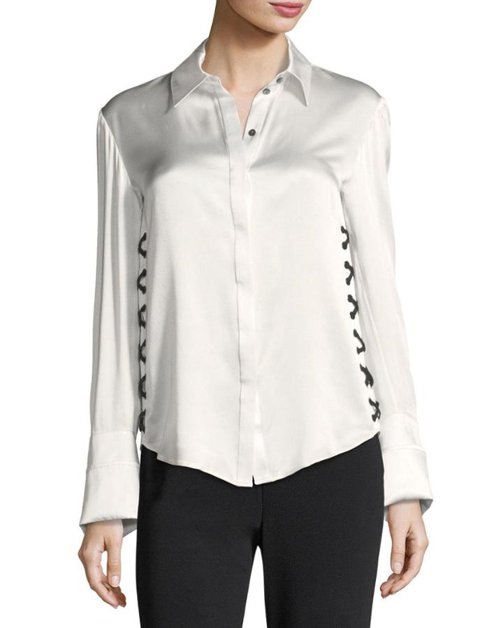 Anton Button-front Satin Top W/