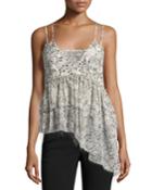 Yelena Floral Tiered Raw-edge Camisole Top, Black/white