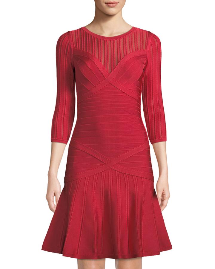 Kalyn Pico-trim 3/4-sleeve Flounce Cocktail Dress