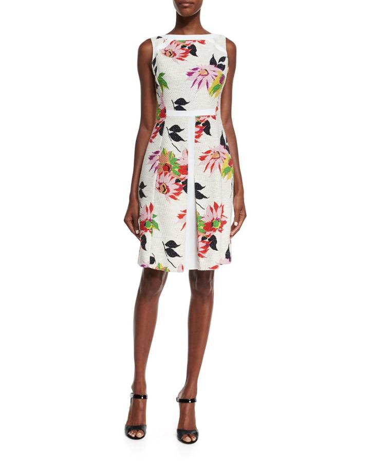 Blossom Pleated Sheath Dress, White