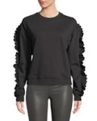Ruffle-sleeve Crewneck Cotton