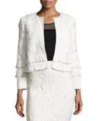 Boxy Tiered Lace Open-front Jacket, Ivory