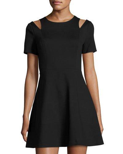 Shoulder-cutout Fit-and-flare Dress, Black
