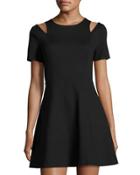 Shoulder-cutout Fit-and-flare Dress, Black
