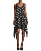 Gestures Floral Burnout Handkerchief Dress, Black