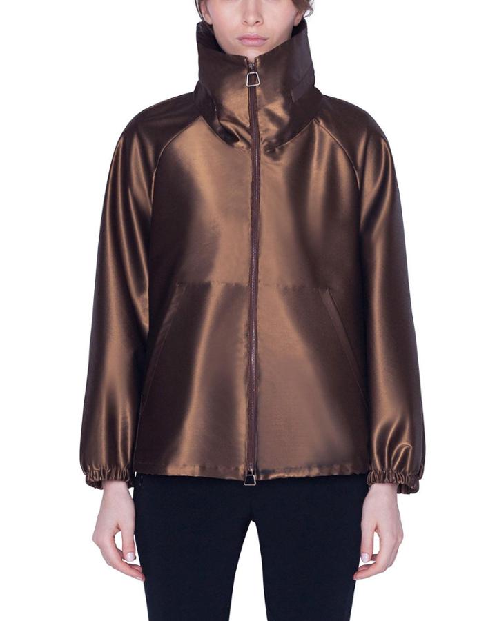 Short Water-repellent Metallic Parka Coat