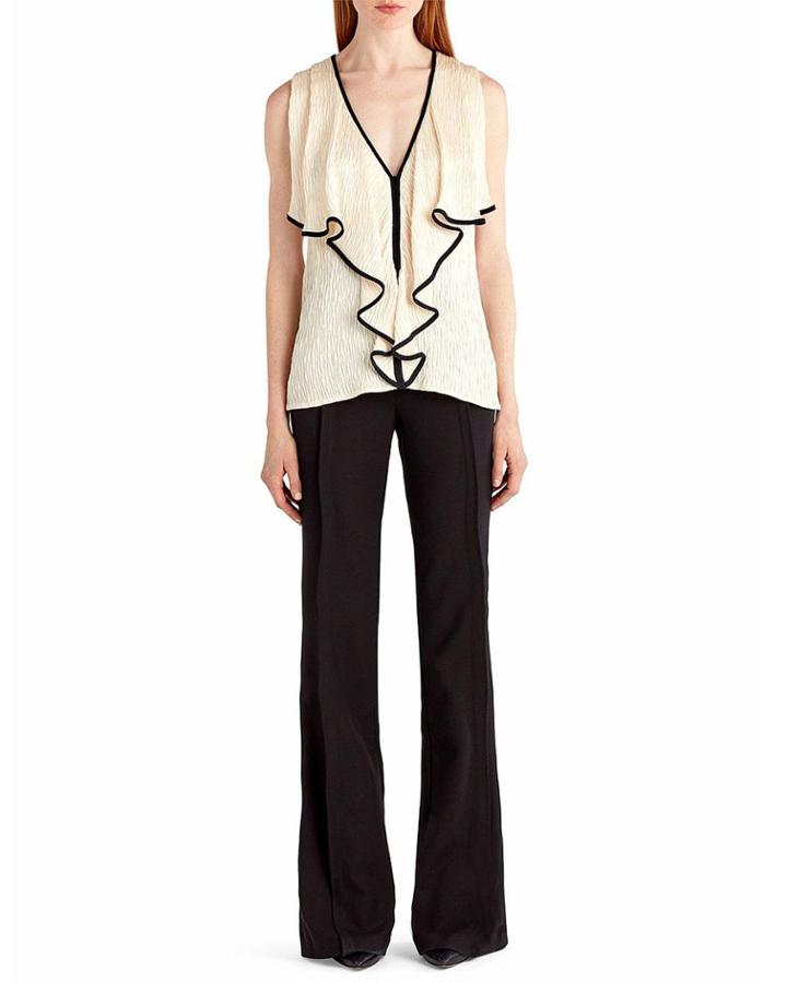 Sleeveless Tipped Cloque Top, Cream