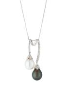 14k Two Pearl & Diamond Pendant Necklace