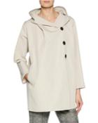 3-button Hooded Rain-repellant Caban Jacket
