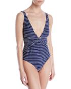 Striped Twist-front One-piece