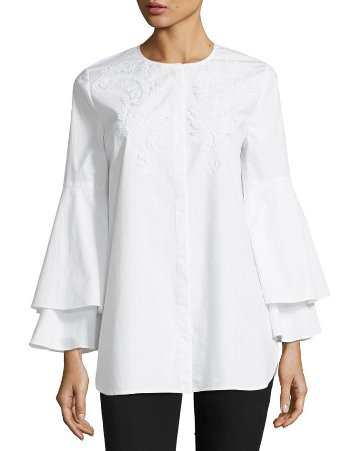 Lianna Layered Bell-sleeve Cotton Blouse