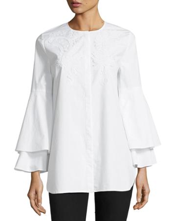 Lianna Layered Bell-sleeve Cotton Blouse