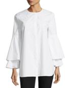 Lianna Layered Bell-sleeve Cotton Blouse