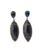 Silver Marquise Drop Earrings With Blue Sapphire & Diamonds