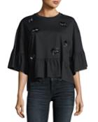Embellished Loose Ruffle Top