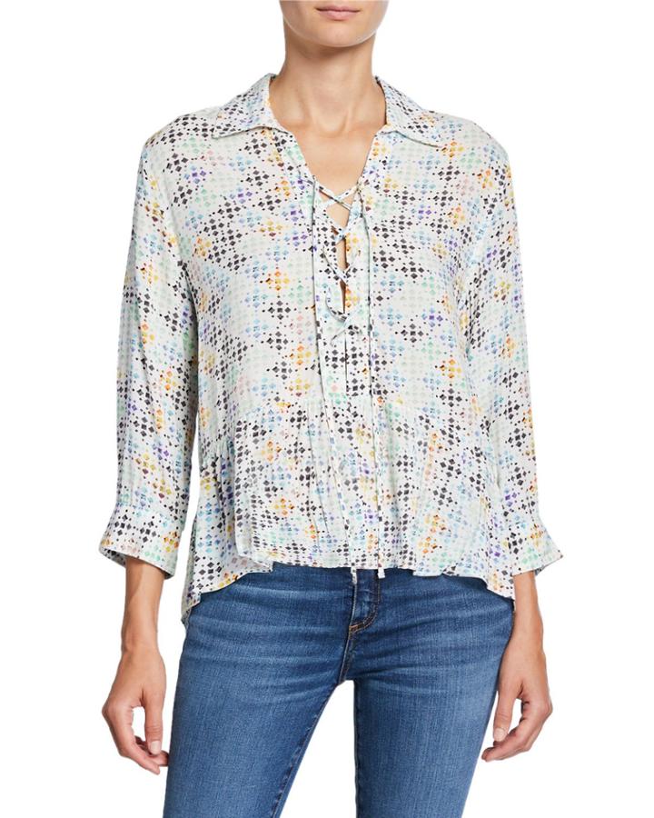 Hilda Printed Lace-up Peplum Top