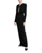 Crepe Keyhole-front Long-sleeve Gown
