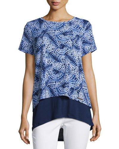 Short-sleeve Printed Layered Top, Real Navy