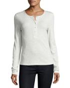 Kool Thing Long-sleeve Henley Top, Beige