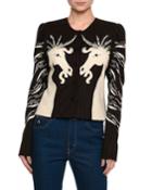 Unicorn-embroidered Collarless Jacket