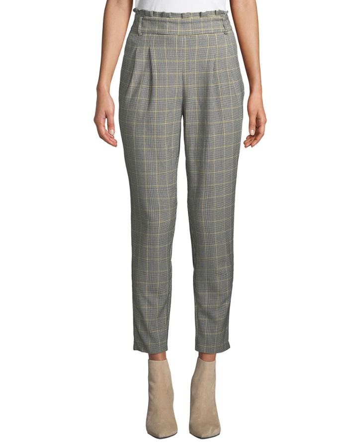 Ruffle Trim Straight Plaid Pants