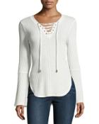 Lace-up Ribbed Top, Off White