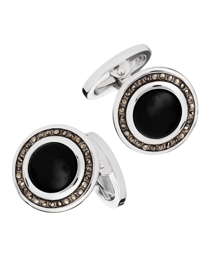 Round Onyx & Marcasite Cufflinks
