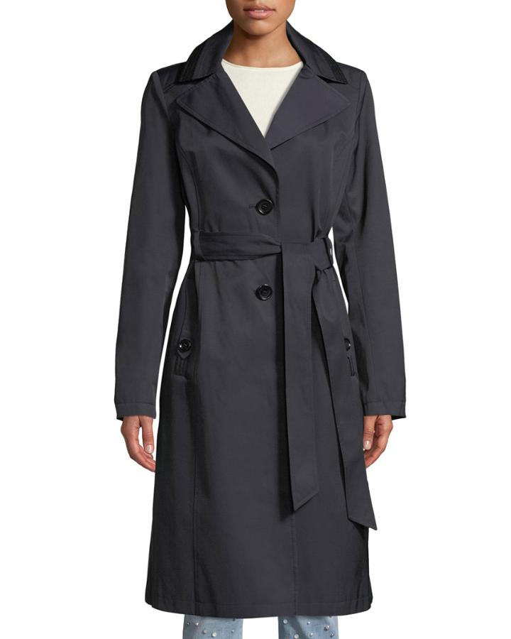 Belted Two-button Trench Coat With Removable Hood