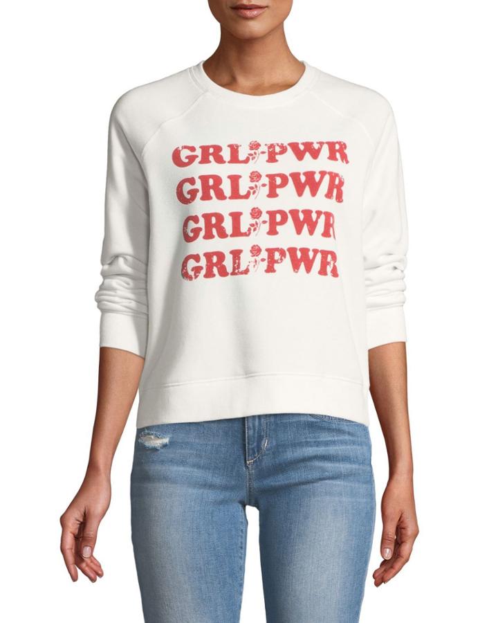 Grl Pwr Long-sleeve Graphic-print Crewneck