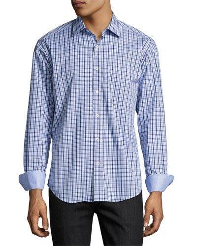 Plaid-print Sport Shirt, Classic Blue