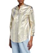 Metallic Striped Button-front Top