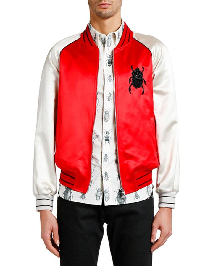 Men's Bug-embroidered Satin Souvenir Jacket